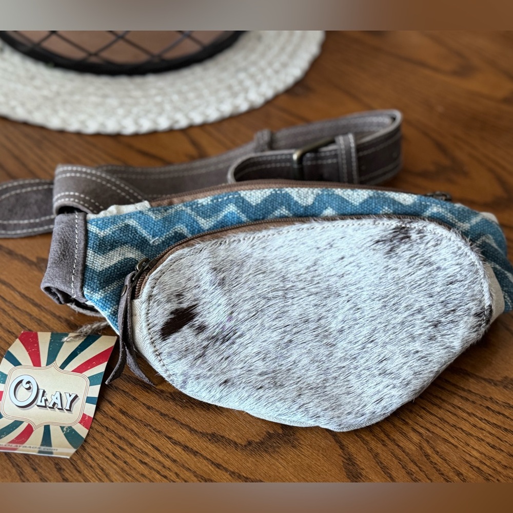 Blue and White Hide Patterned Belt Bag